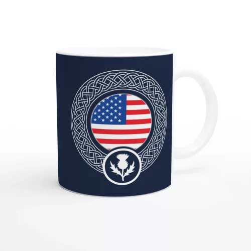 Proudly American with Scottish Heritage blue mug