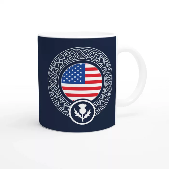 Proudly American with Scottish Heritage blue mug